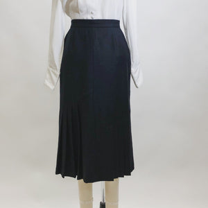 Vintage Black Wool Skirt with Knife Pleats