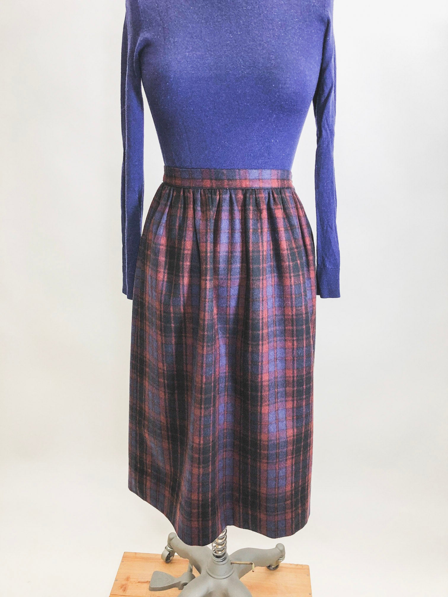 Vintage Berry Plaid Wool Skirt