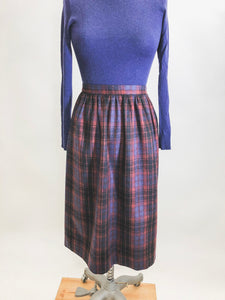 Vintage Berry Plaid Wool Skirt