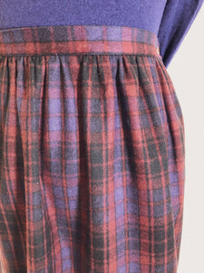 Vintage Berry Plaid Wool Skirt