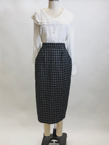 Vintage Black & Silver White Houndstooth Wool Blend Skirt