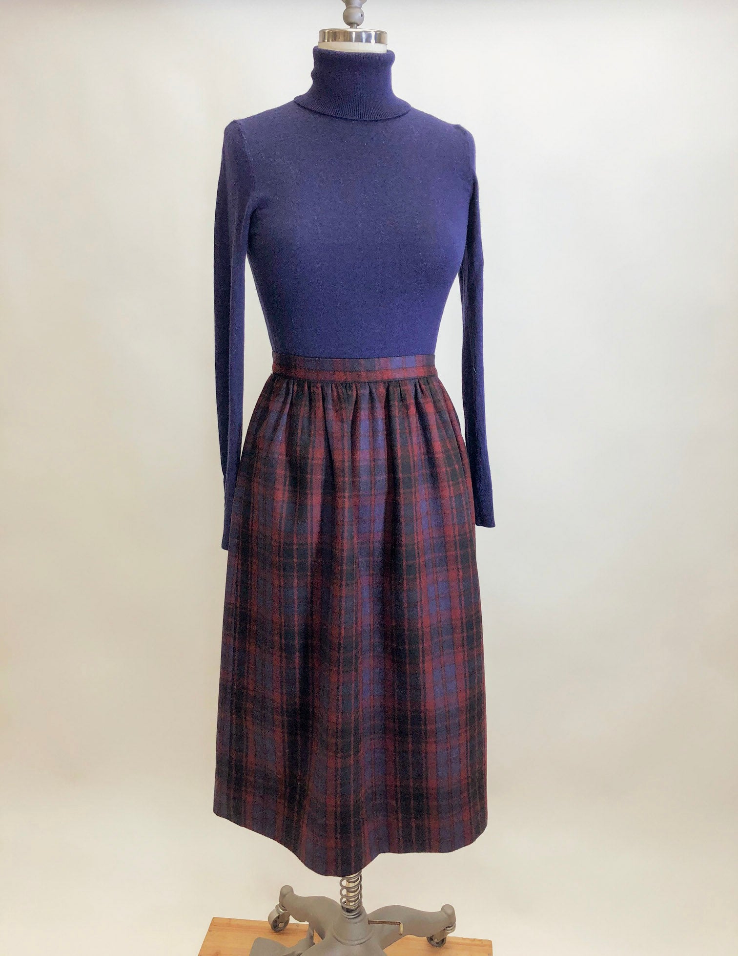 Vintage Berry Plaid Wool Skirt