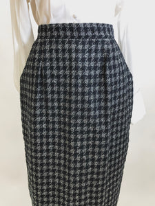 Vintage Black & Silver White Houndstooth Wool Blend Skirt