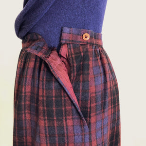 Vintage Berry Plaid Wool Skirt