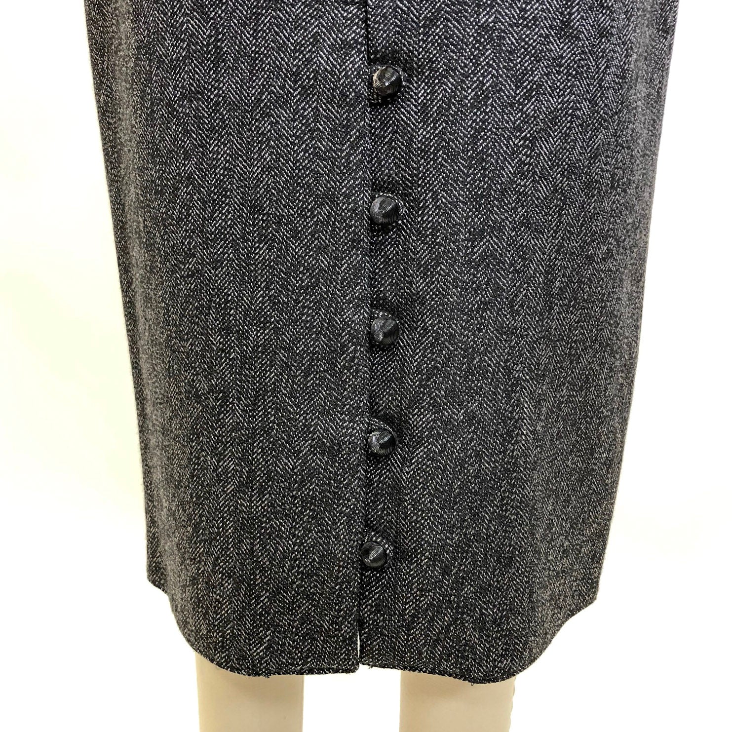 Vintage Black & Grey Herringbone Wool Blend Skirt