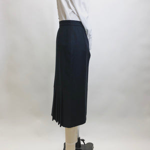 Vintage Black Wool Skirt with Knife Pleats