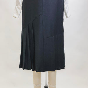 Vintage Black Wool Skirt with Knife Pleats