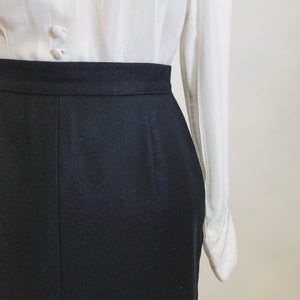 Vintage Black Wool Skirt with Knife Pleats