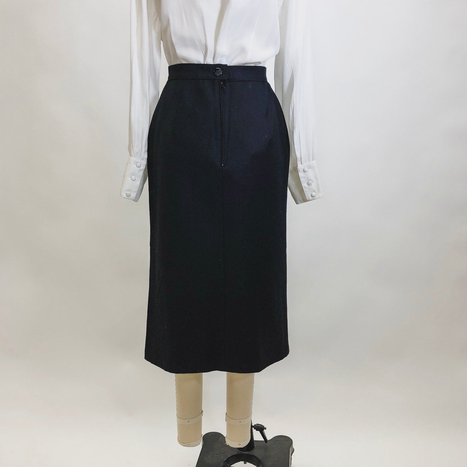 Vintage Black Wool Skirt with Knife Pleats