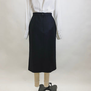 Vintage Black Wool Skirt with Knife Pleats