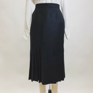 Vintage Black Wool Skirt with Knife Pleats