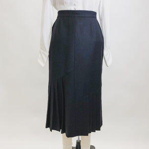 Vintage Black Wool Skirt with Knife Pleats