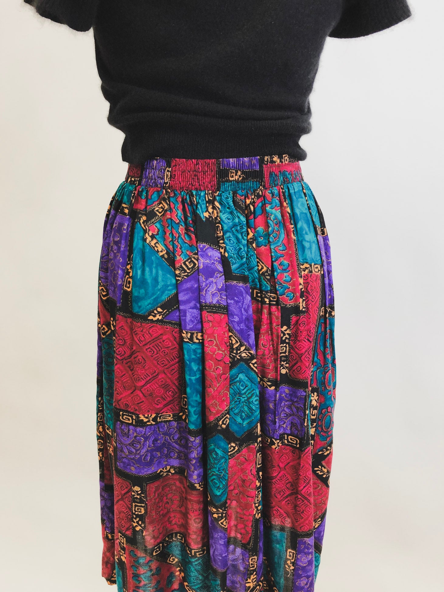 Vintage Abstract Jewel Rayon Skirt