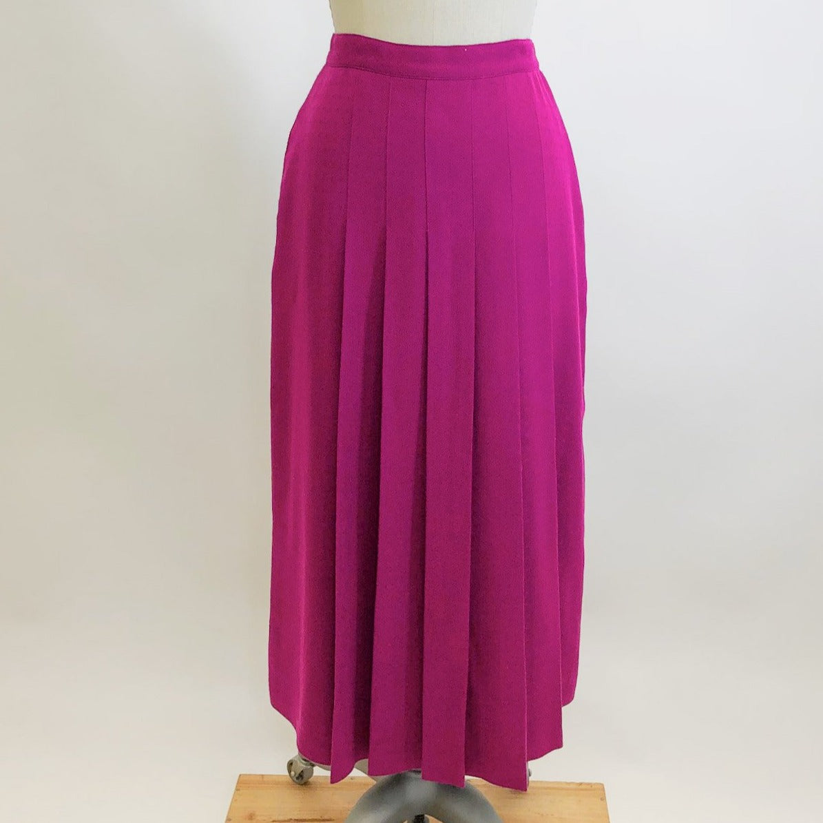 Vintage Bright Raspberry Pleated Wool Skirt