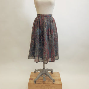 Vintage Lined Paisley Pleated Skirt