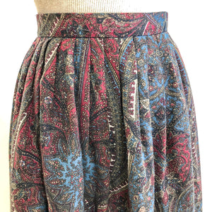 Vintage Lined Paisley Pleated Skirt