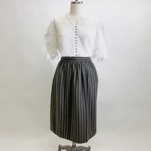 Vintage Green & Brown Taupe Stripe Wool Skirt