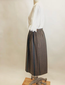 Vintage Green & Brown Taupe Stripe Wool Skirt