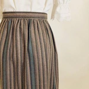 Vintage Green & Brown Taupe Stripe Wool Skirt