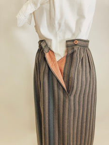 Vintage Green & Brown Taupe Stripe Wool Skirt