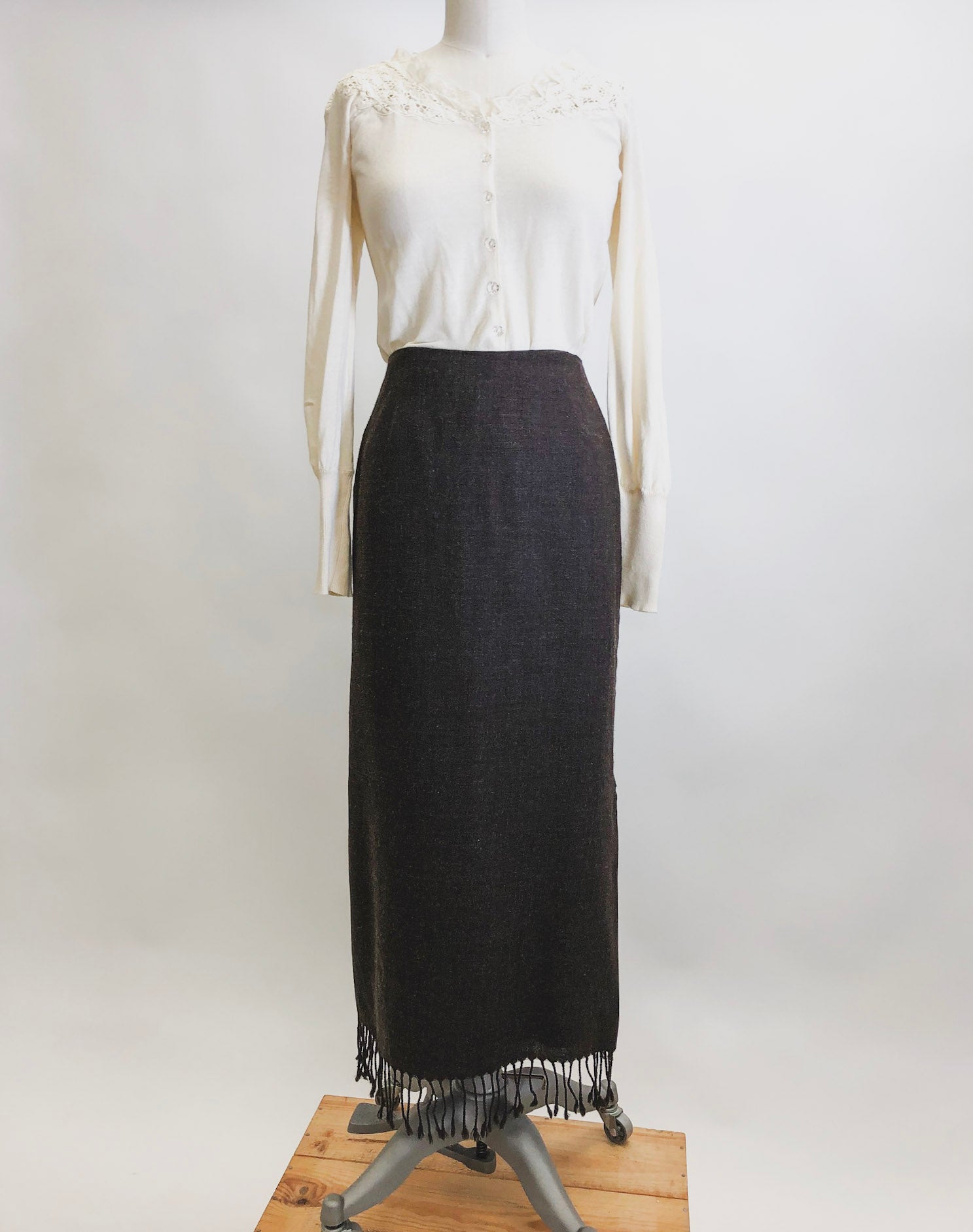 Vintage Brown Wool Fringe Skirt