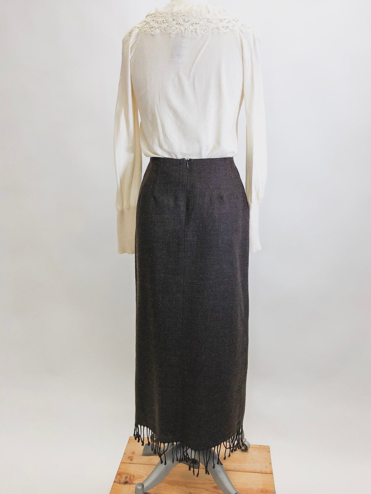 Vintage Brown Wool Fringe Skirt