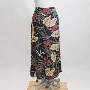 Vintage Safari Crinkle Rayon Midi Skirt