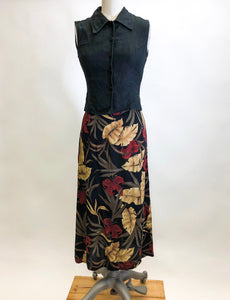 Vintage Safari Crinkle Rayon Midi Skirt