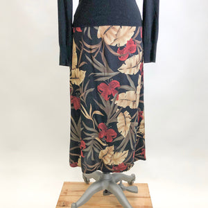 Vintage Safari Crinkle Rayon Midi Skirt