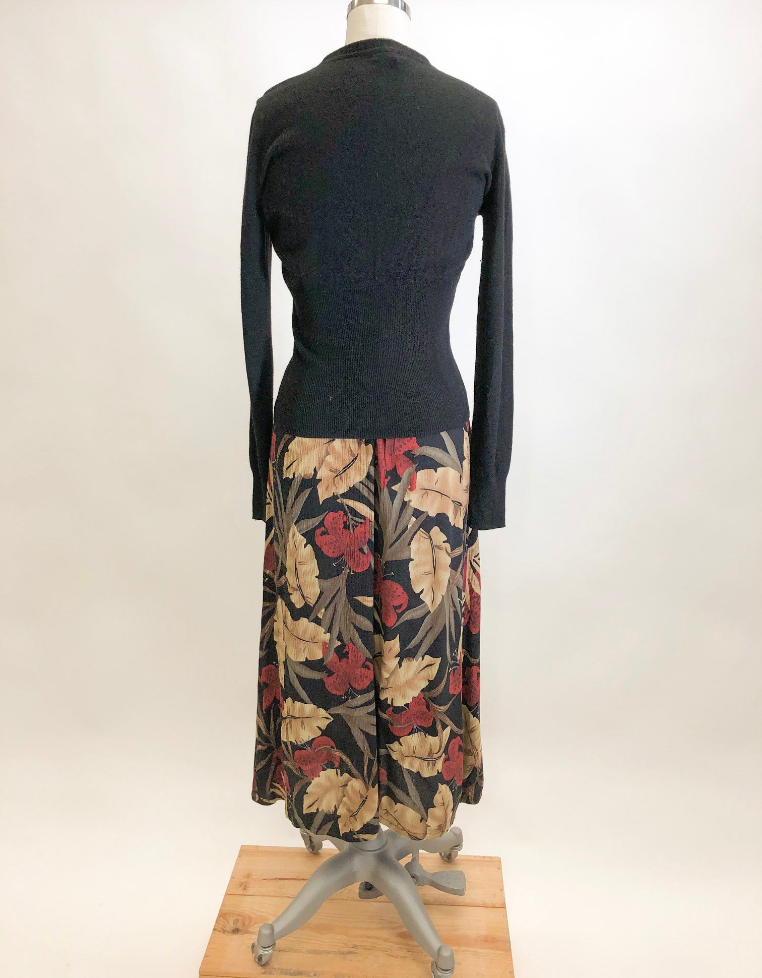 Vintage Safari Crinkle Rayon Midi Skirt