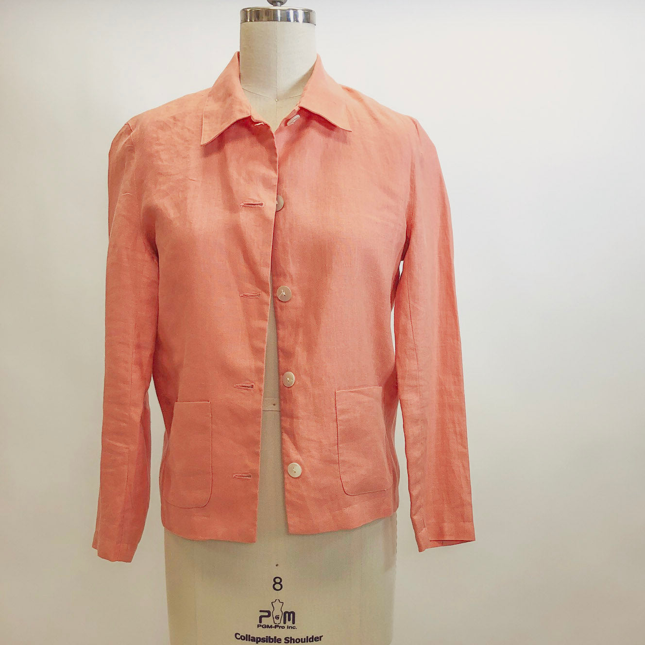 Vintage Pink Salmon Linen Shirt Jacket