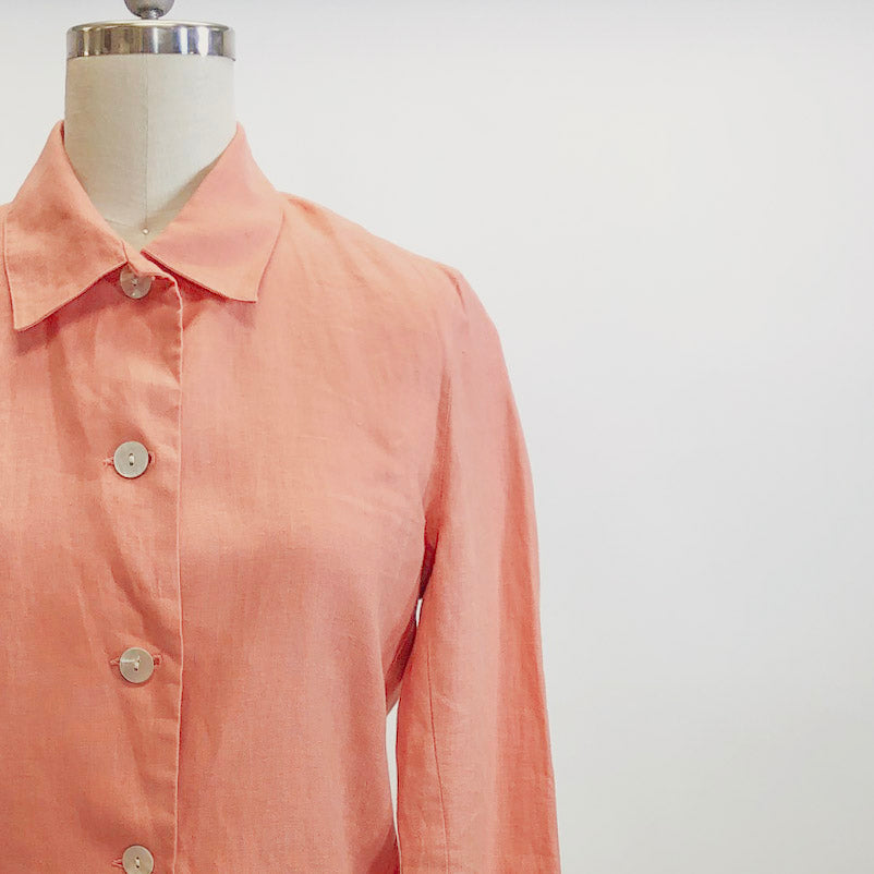 Vintage Pink Salmon Linen Shirt Jacket