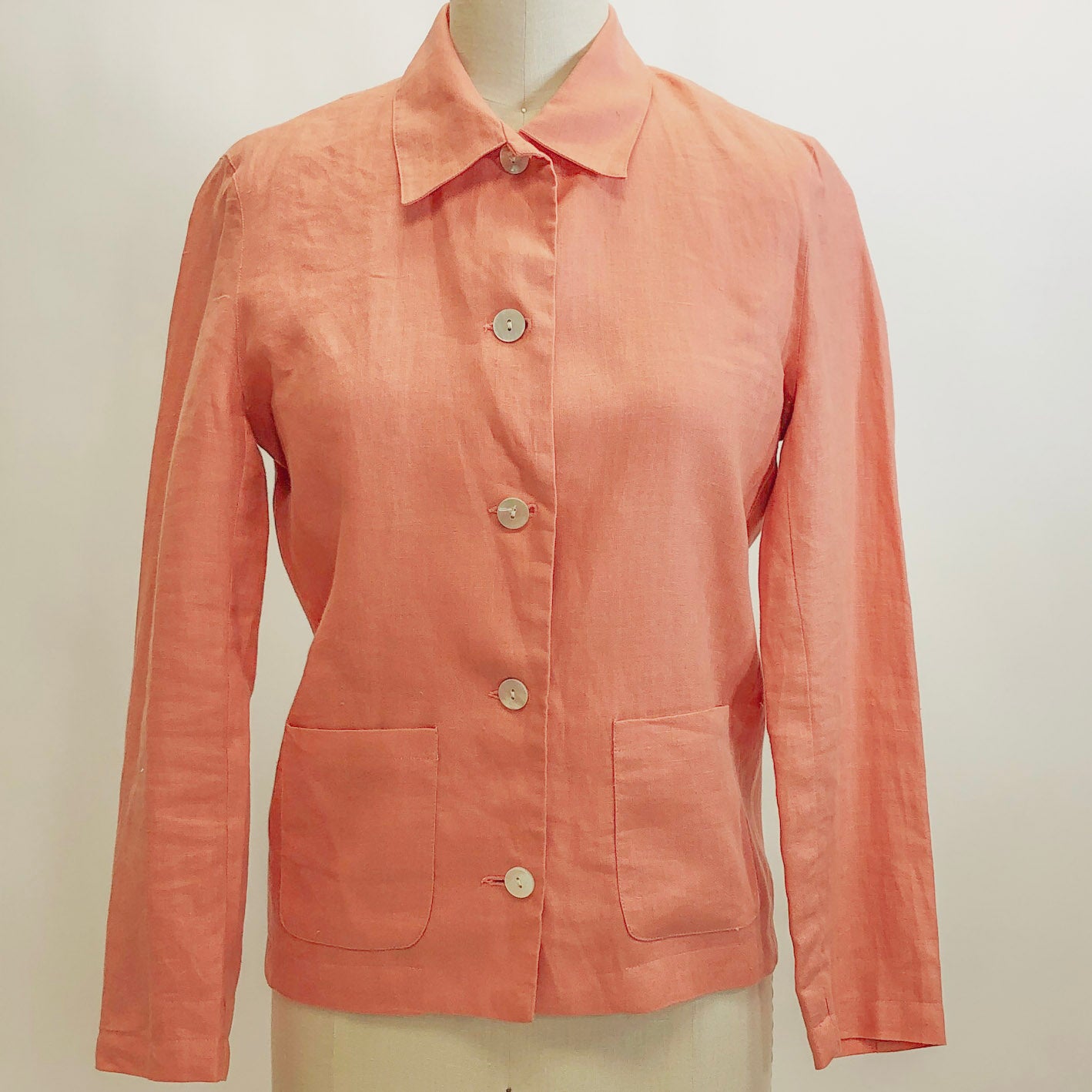 Vintage Pink Salmon Linen Shirt Jacket