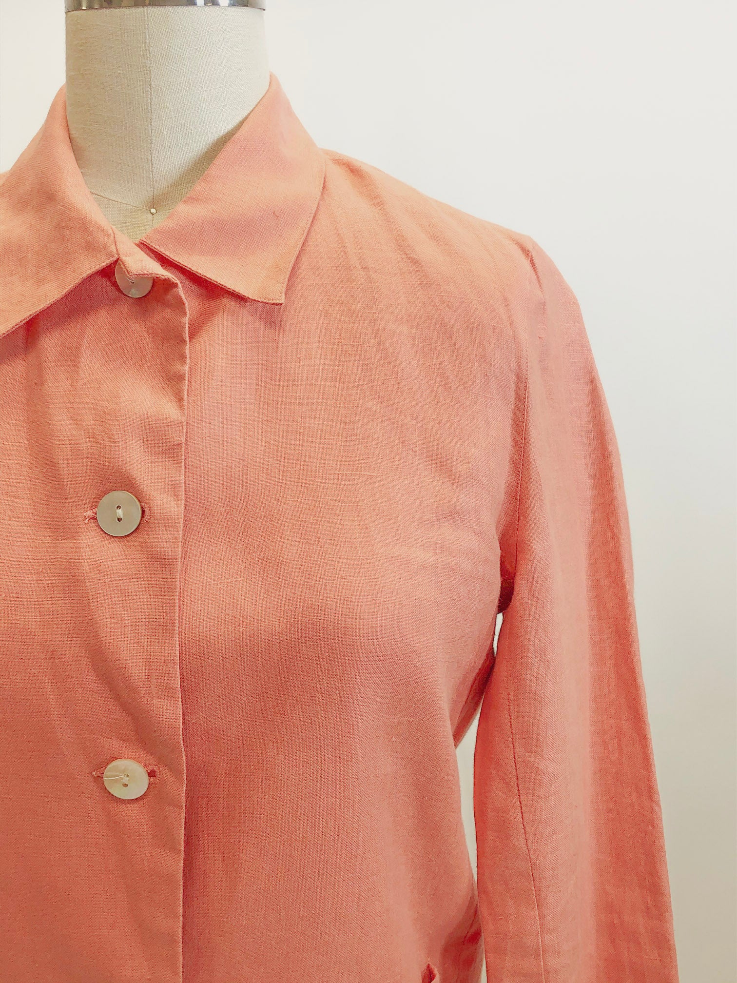 Vintage Pink Salmon Linen Shirt Jacket