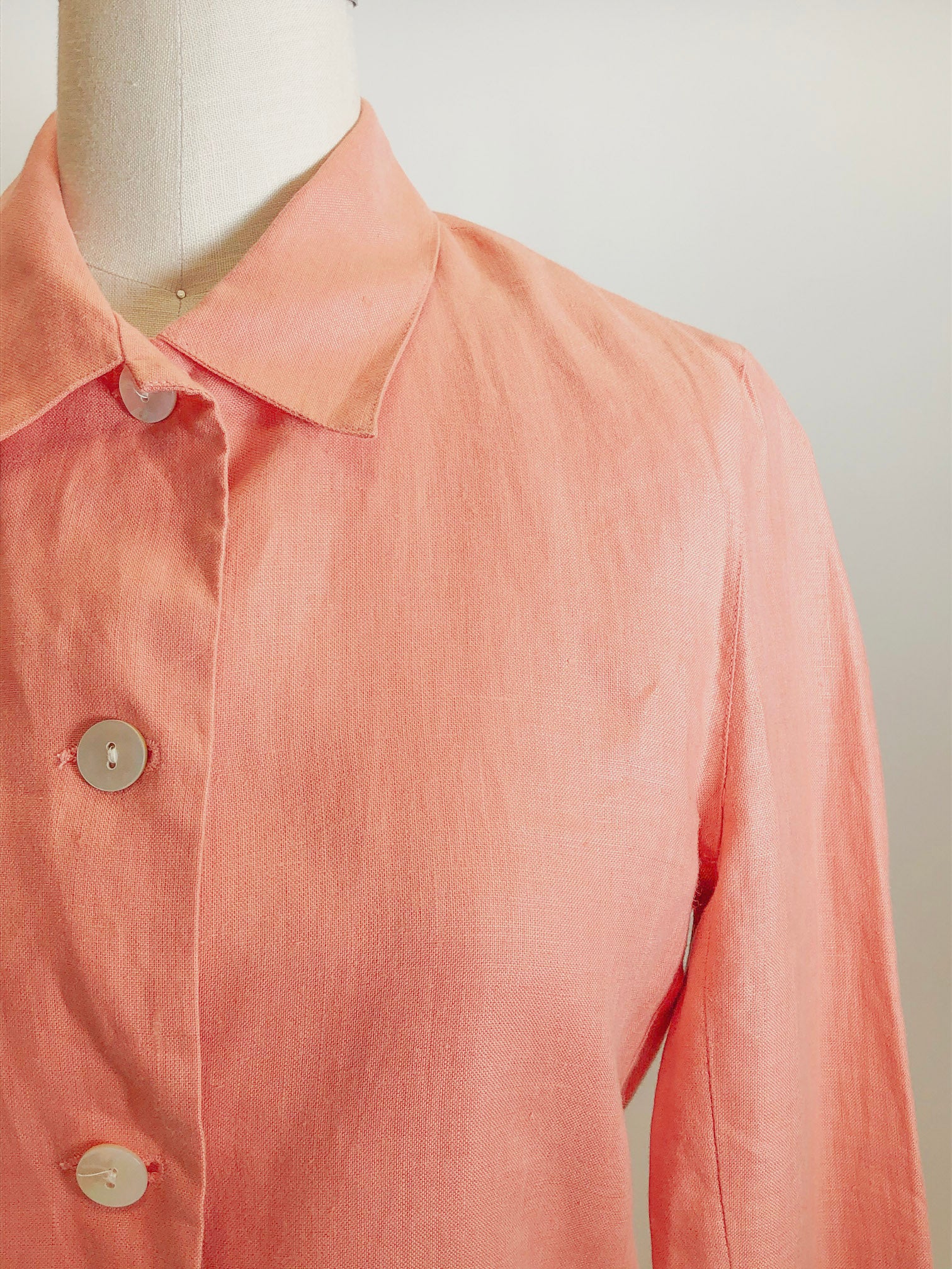 Vintage Pink Salmon Linen Shirt Jacket