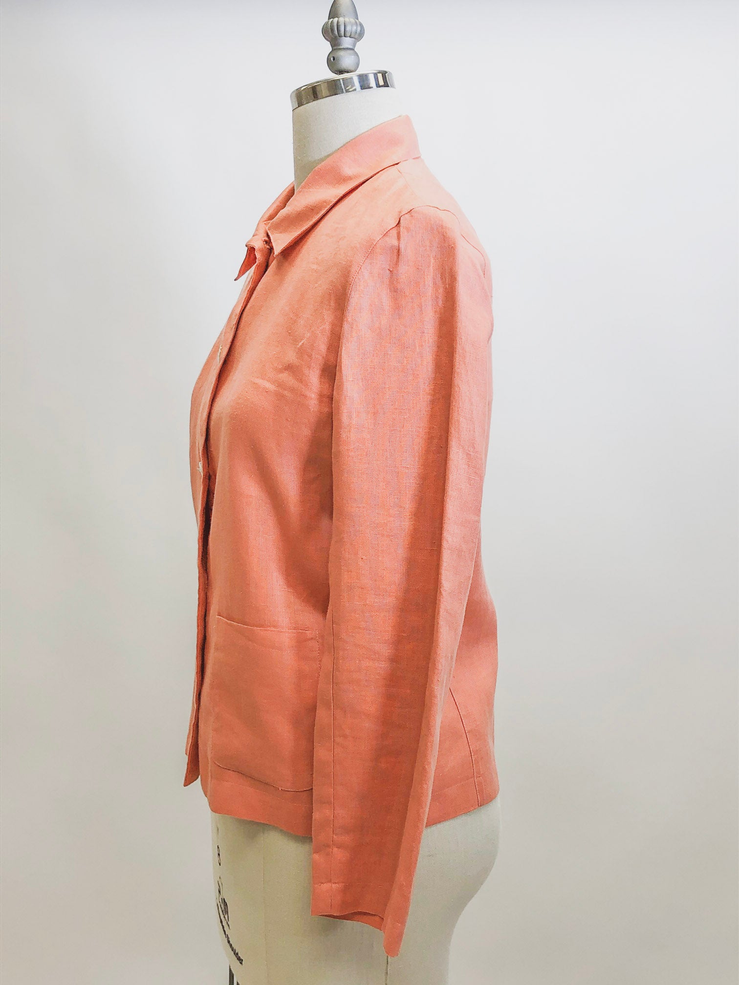 Vintage Pink Salmon Linen Shirt Jacket