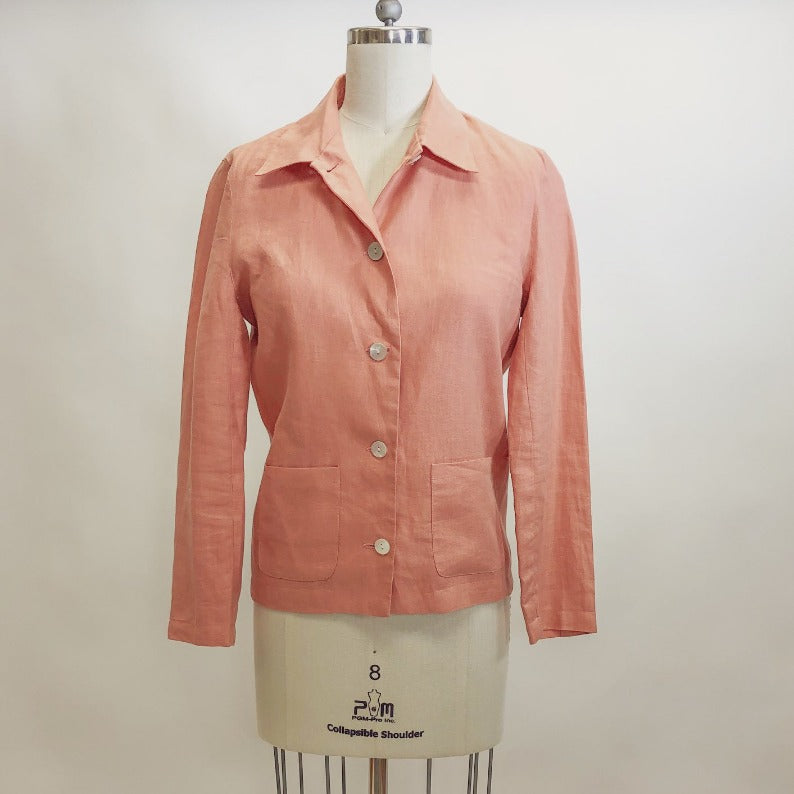 Vintage Pink Salmon Linen Shirt Jacket