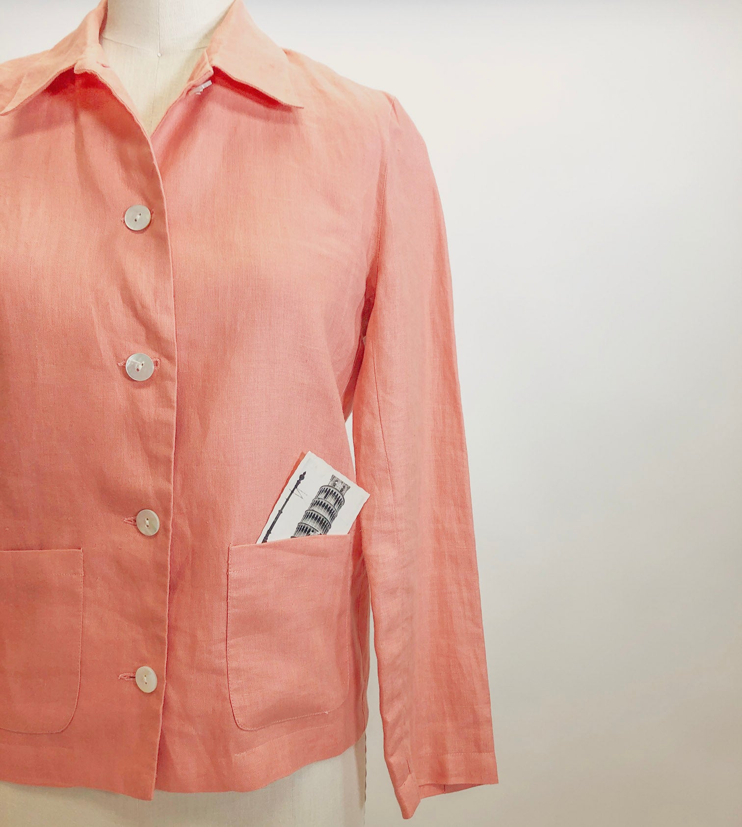 Vintage Pink Salmon Linen Shirt Jacket