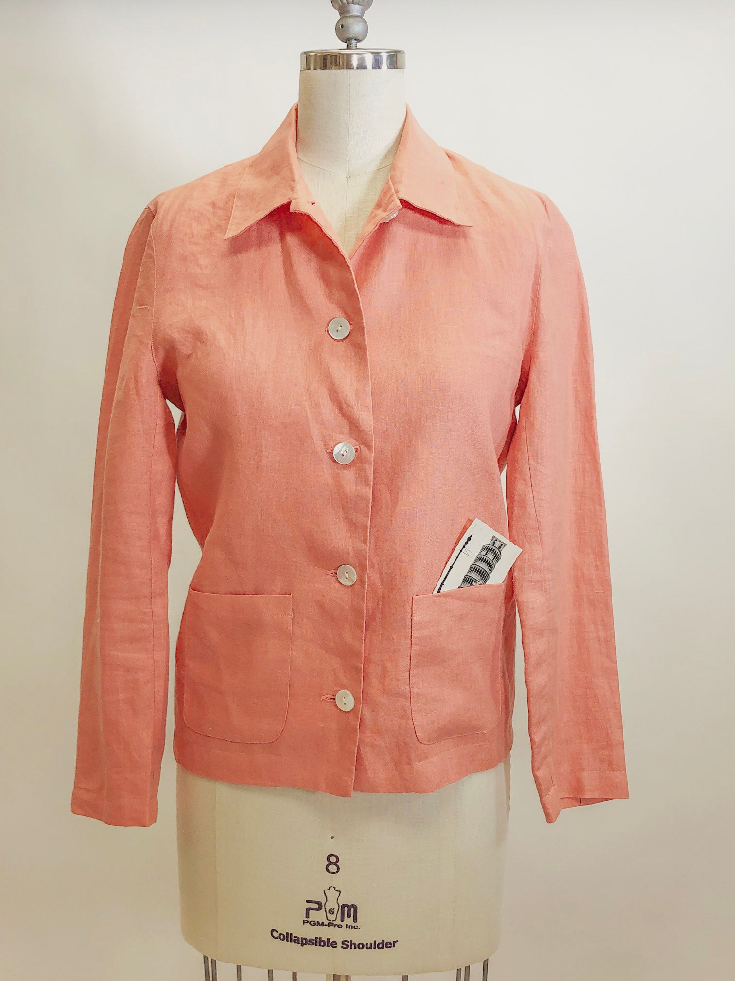 Vintage Pink Salmon Linen Shirt Jacket