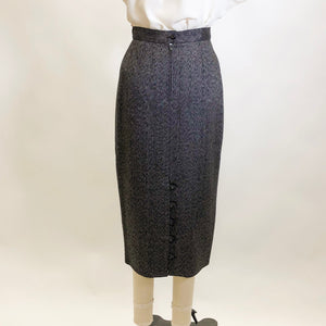 Vintage Black & Grey Herringbone Wool Blend Skirt