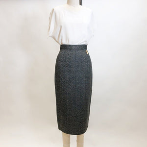 Vintage Black & Grey Herringbone Wool Blend Skirt