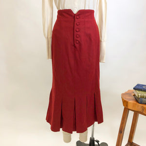 Vintage Red Midi Trumpet Hem Wool Skirt