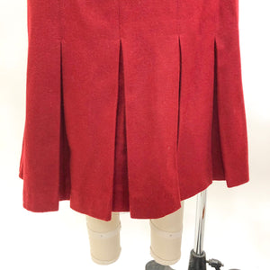 Vintage Red Midi Trumpet Hem Wool Skirt