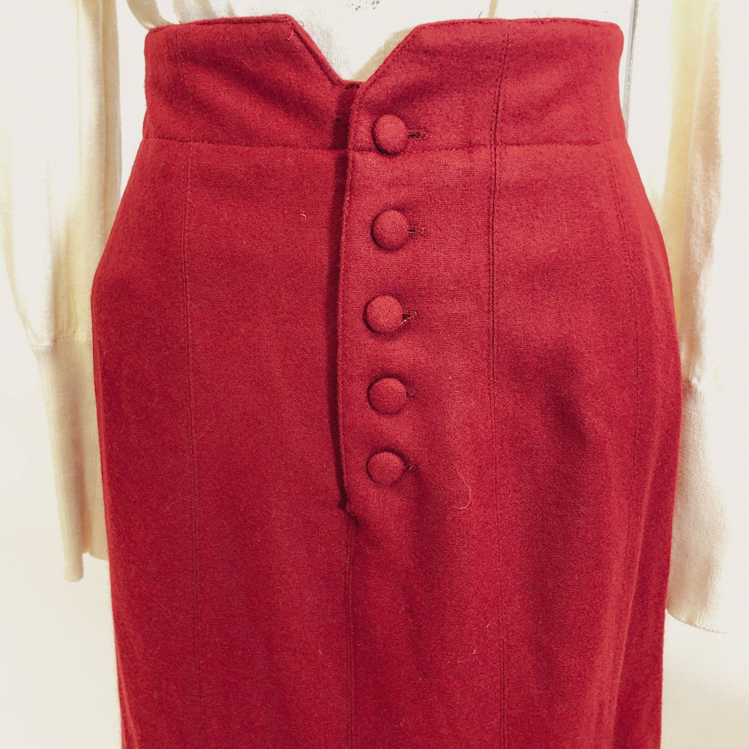 Vintage Red Midi Trumpet Hem Wool Skirt