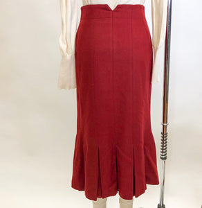 Vintage Red Midi Trumpet Hem Wool Skirt