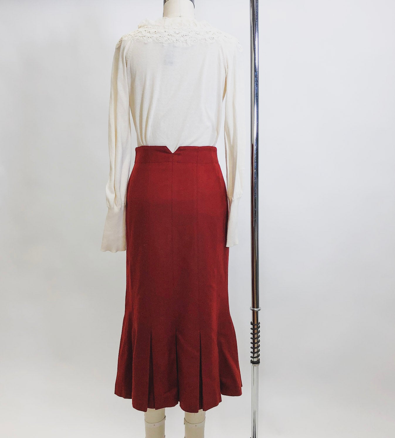 Vintage Red Midi Trumpet Hem Wool Skirt