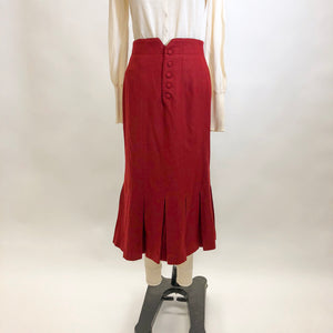 Vintage Red Midi Trumpet Hem Wool Skirt