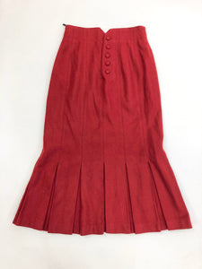 Vintage Red Midi Trumpet Hem Wool Skirt