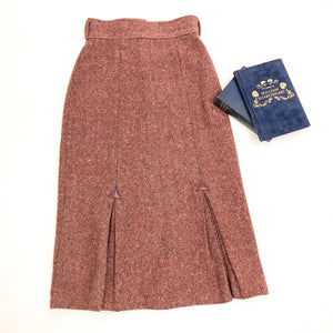 Vintage Burgundy Red Herringbone Wool Blend Skirt