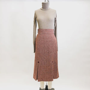 Vintage Burgundy Red Herringbone Wool Blend Skirt